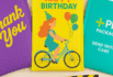 Brightly colored bubble mailers with 