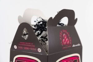 black cake box with print